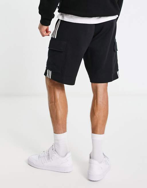 adidas Originals adicolor polyester 3 stripe shorter shorts in black