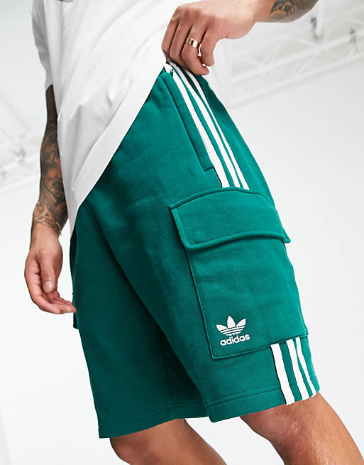 adidas Originals Adicolor 3 stripe cargo shorts in green | ASOS