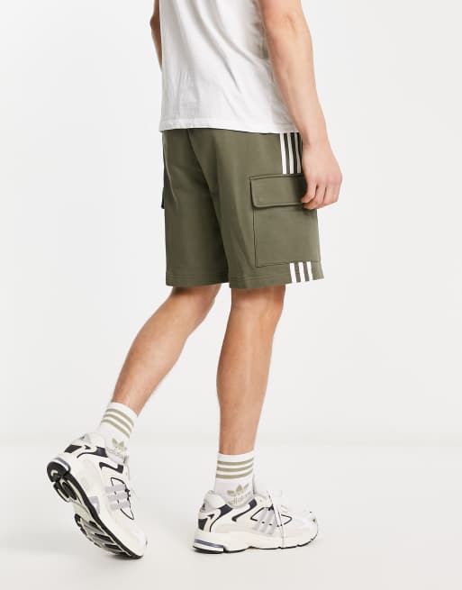 adidas Originals Adicolor 3 stripe cargo shorts in olive