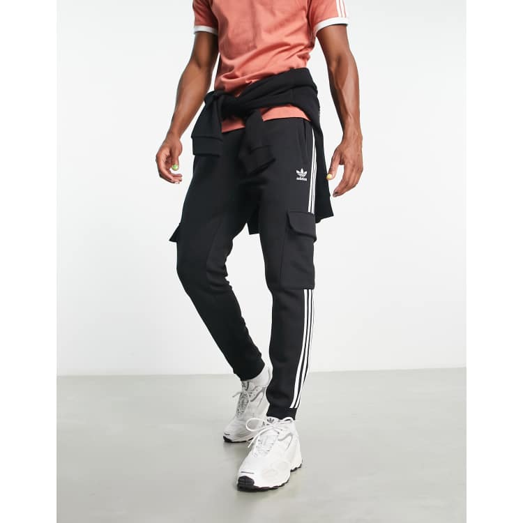 adidas Originals Adicolor 3 stripe cargo sweatpants in black