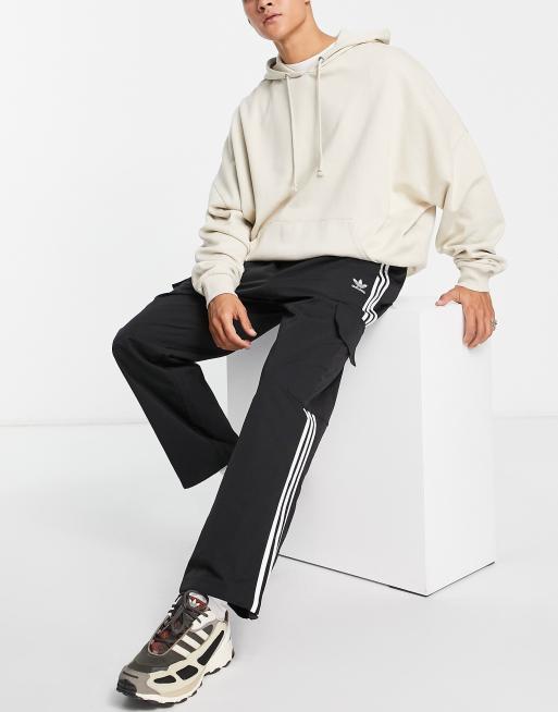 adidas Originals adicolor three stripe wide leg trousers in black, ASOS