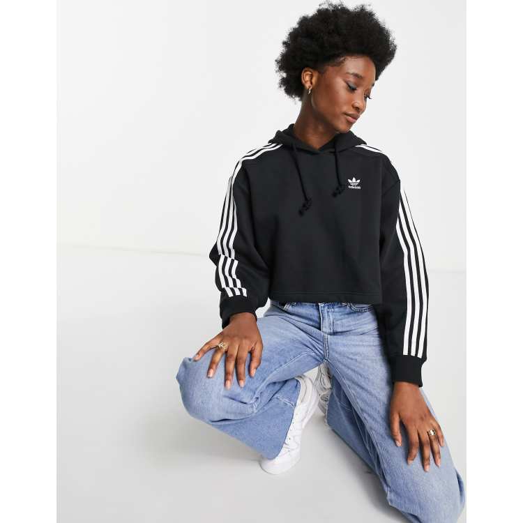 tønde Krydret spiselige adidas Originals adicolor 3 stripe cropped hoodie in black | ASOS