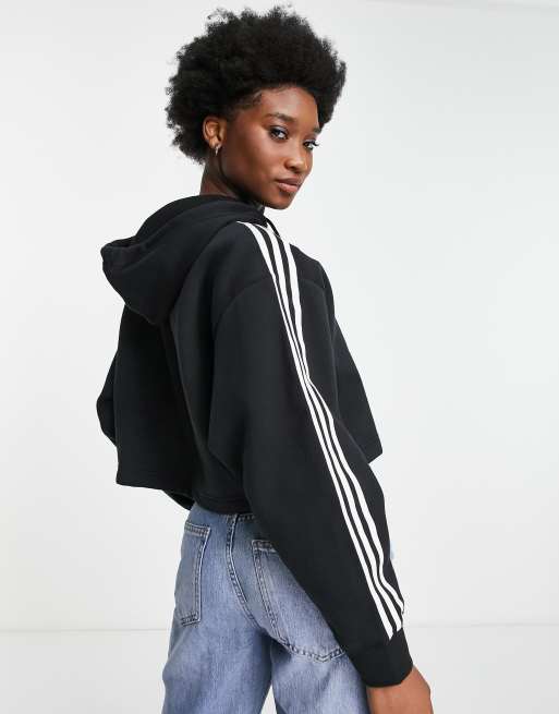 Adidas originals adicolor three stripe cropped hoodie in black sale