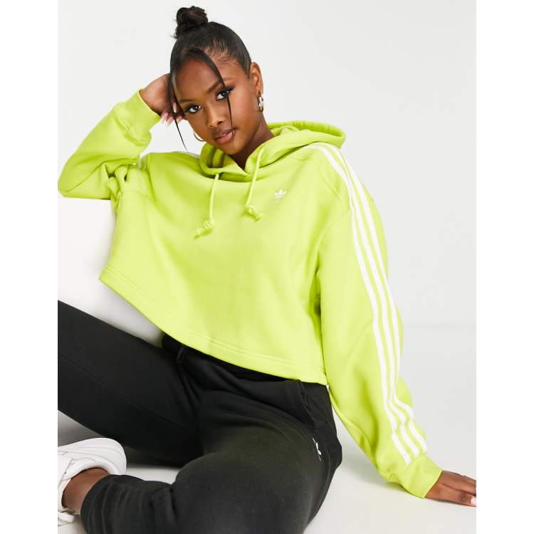 Originals adicolor 3 stripe cropped hoodie in lime | ASOS