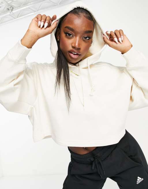 adidas Originals adicolor 3 stripe cropped hoodie in off white