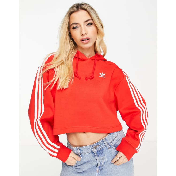 adidas Originals adicolor 3 stripe cropped hoodie in lime