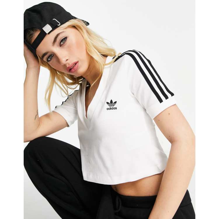 adidas Originals adicolor 3 ASOS | v-neck with stripe cropped top white in