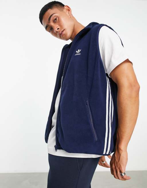 adidas Originals Adicolor 3 stripe fleece singlet in navy