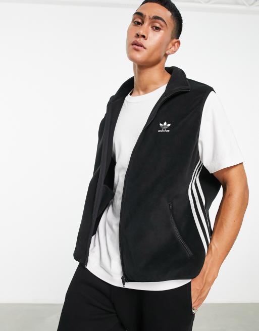 adidas Originals Adicolor 3 stripe fleece vest in black ASOS