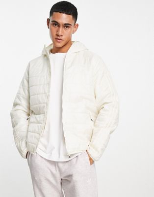 adidas Originals Adicolor 3 stripe hooded puffer jacket in off white | ASOS