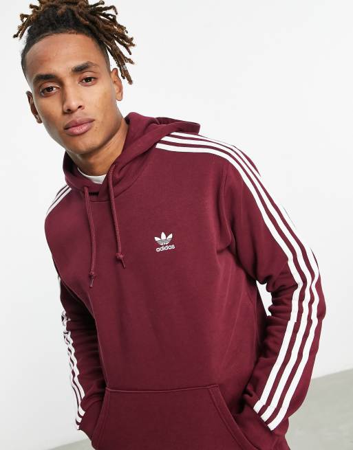 Minero Mm Redondear a la baja adidas Originals adicolor 3 stripe hoodie in burgundy | ASOS