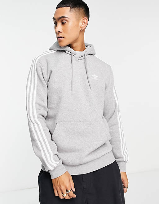 adidas Originals Adicolor 3 stripe hoodie in grey | ASOS