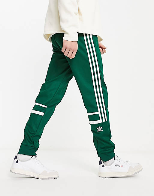 adidas Originals adicolor 3 stripe joggers in dark green | ASOS