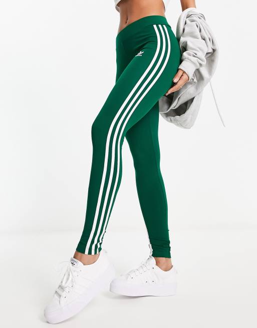 adidas Originals Adicolor 3 stripe leggings in dark green | ASOS