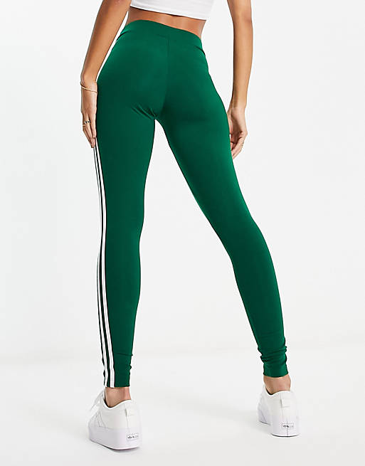 adidas Originals Adicolor 3 stripe leggings in dark green | ASOS