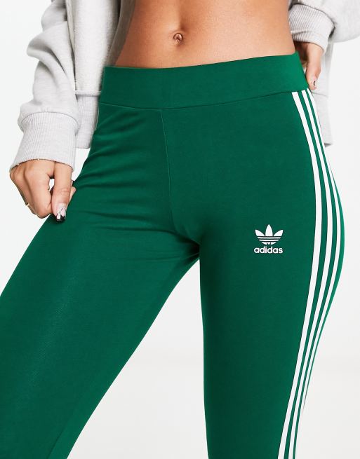 adidas Originals Adicolor 3 stripe leggings in dark green | ASOS