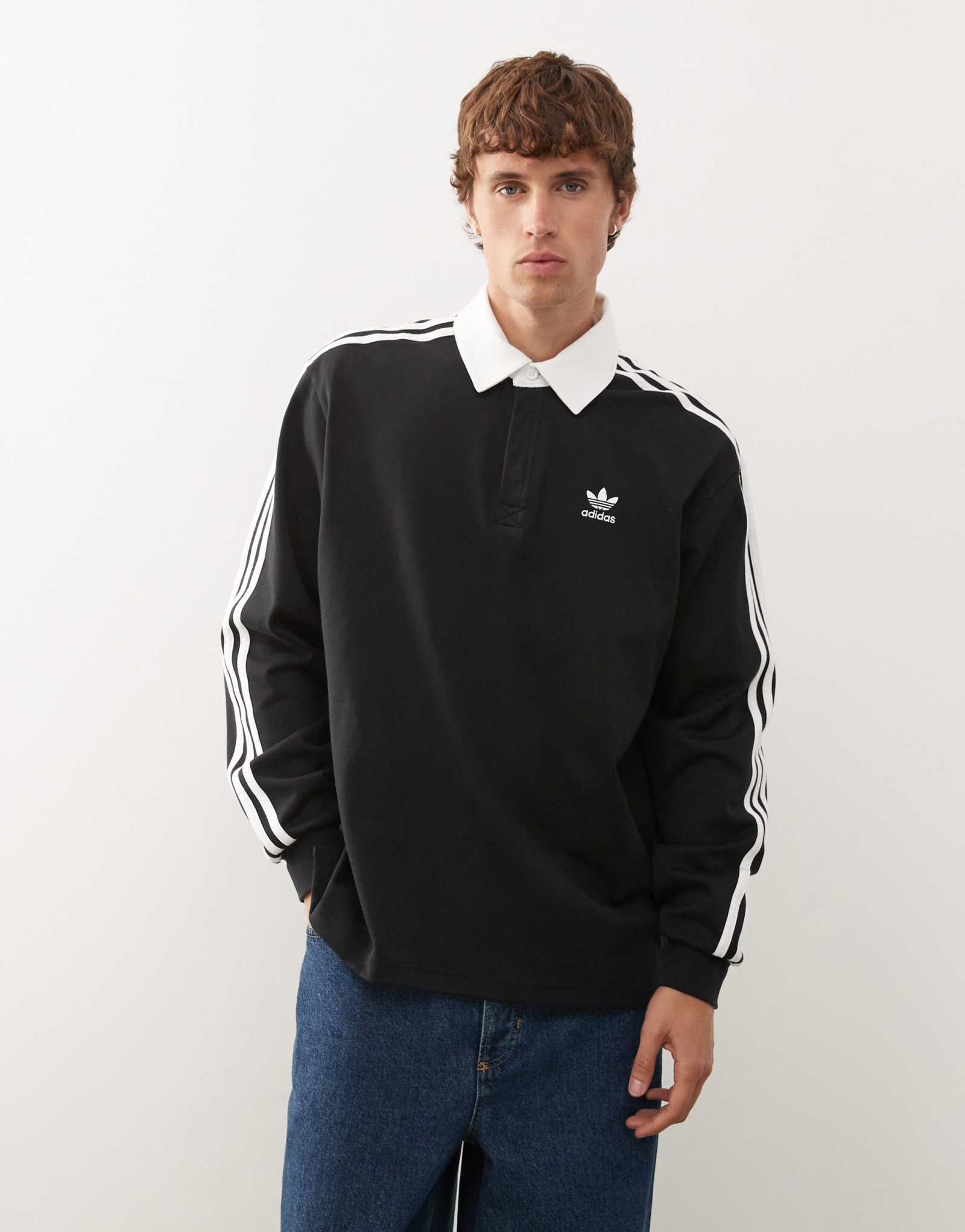 поло с длинным рукавом adidas Originals adicolor в 3 полосы черного цвета