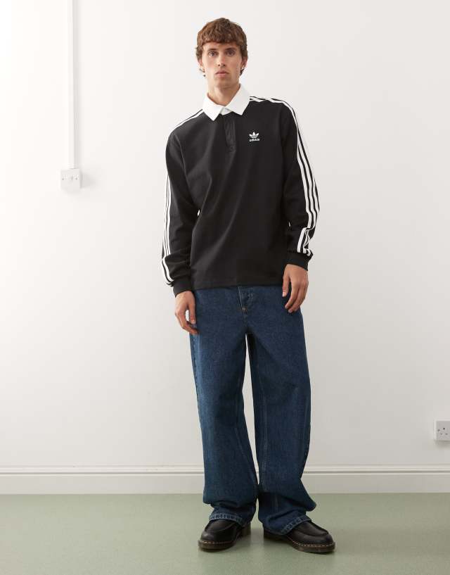 トップス  originals adicolor polo shirt adidas Originals adicolor 3 stripe long sleeve polo in black | ASOS