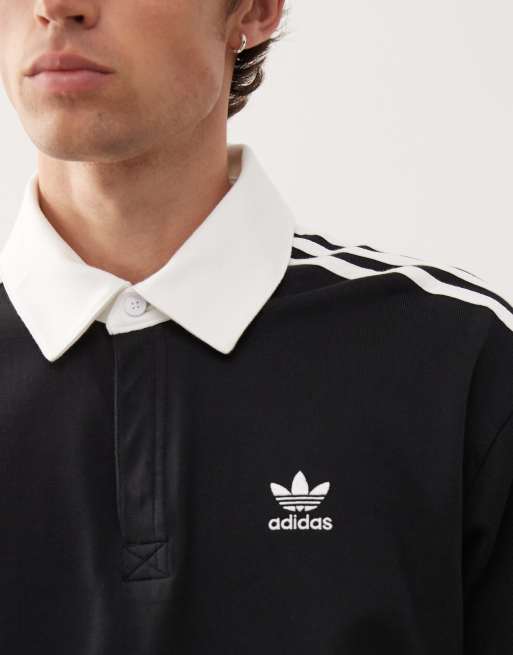 adidas Originals adicolor 3 stripe long sleeve polo in black