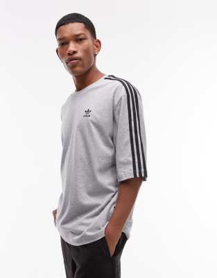 adidas Originals Adicolor 3 stripe oversized t-shirt in grey