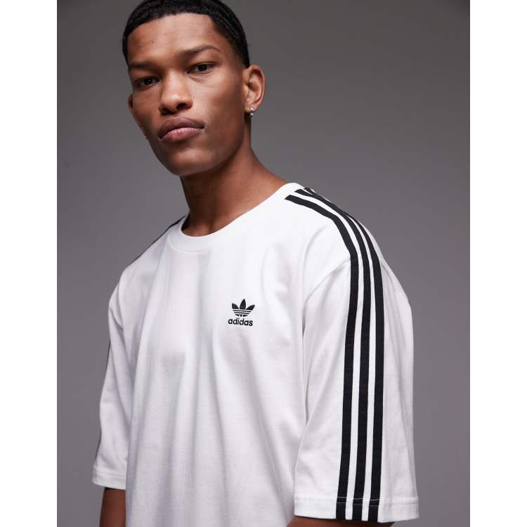 adidas Originals Adicolor stripe oversized t-shirt in white ASOS