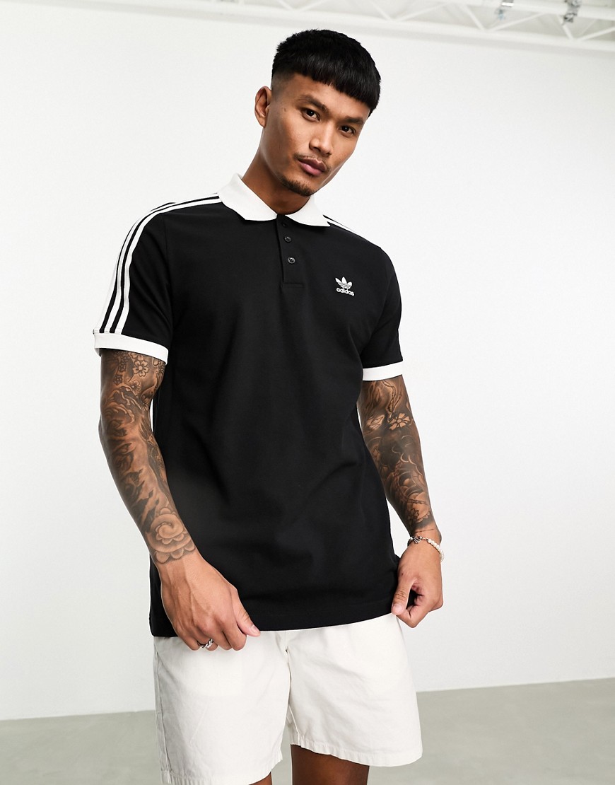 Shop Adidas Originals Adicolor 3 Stripe Polo Shirt In Black