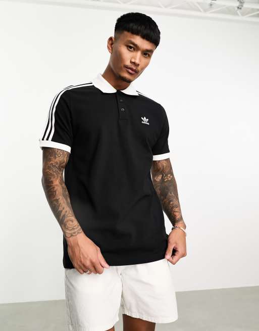 adidas Originals Adicolor 3 stripe polo shirt in black