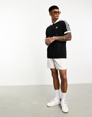 adidas Originals Adicolor 3 stripe polo shirt in black | ASOS