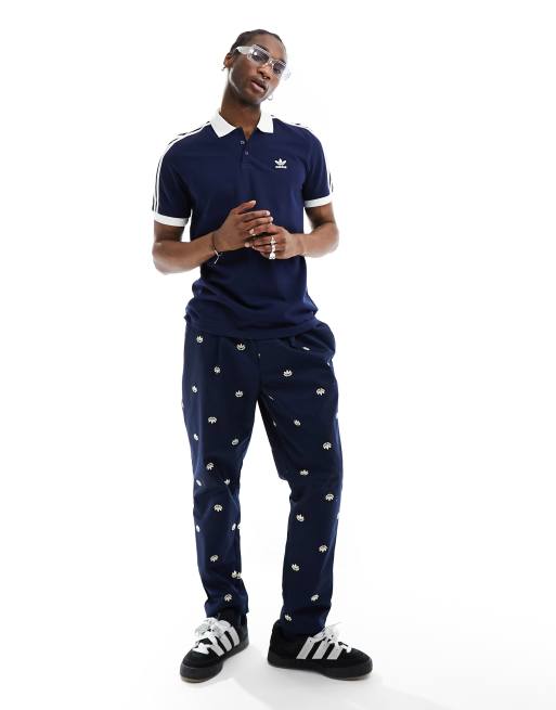 adidas Originals Adicolor 3 stripe polo shirt in navy