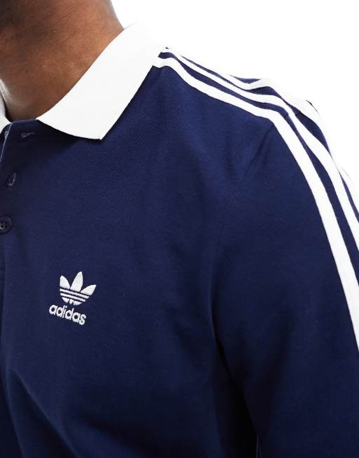 adidas Originals Adicolor 3 stripe polo shirt in navy