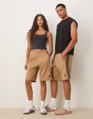 adidas Originals Adicolor 3 stripe shorts in beige-Neutral