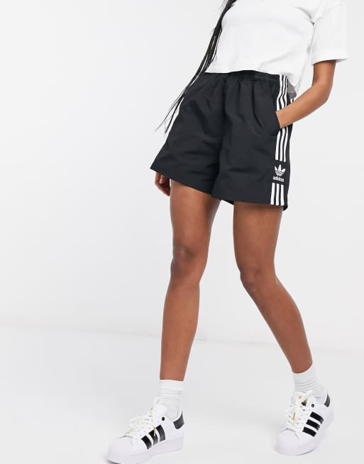 Adidas 3 stripe black cheap nylon shorts