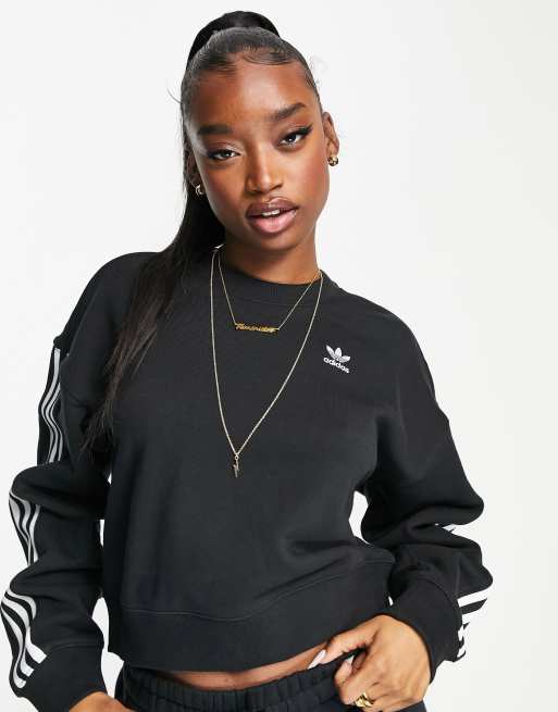 adidas Originals adicolor 3 stripe sweat in black ASOS