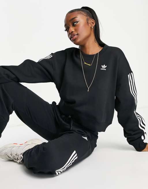 Adidas originals adicolor three stripe crew neck sweat in black hotsell