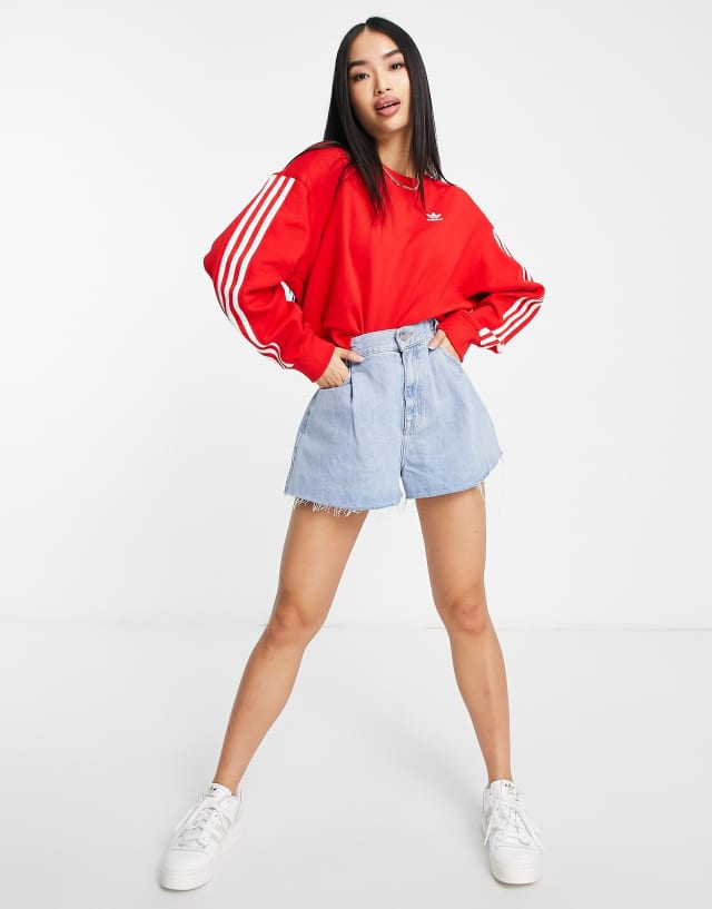 adidas Originals adicolor 3 stripe sweat in red 0