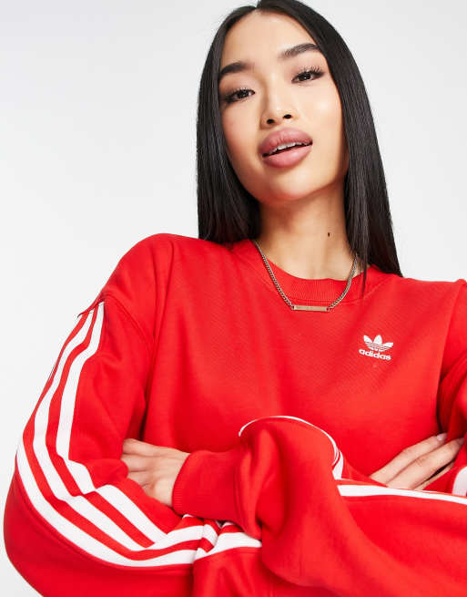 adidas Originals adicolor 3 stripe sweat in red ASOS