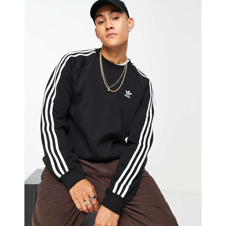 adidas Originals Adicolor 3 stripe sweatshirt in black ASOS
