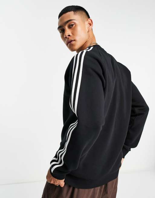 Adidas black 3 stripe sweatshirt best sale