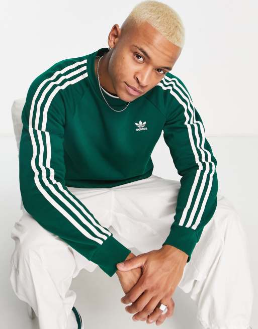 Forkortelse frugter skuffet adidas Originals adicolor 3 stripe sweatshirt in dark green | ASOS