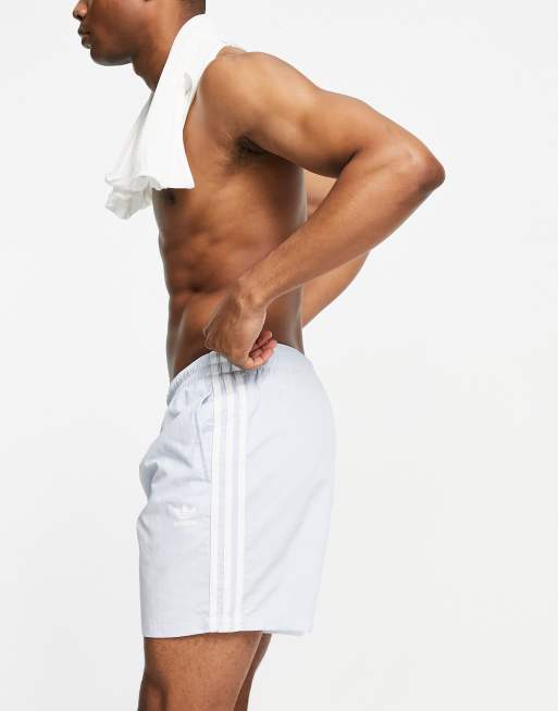 adidas Originals adicolor 3 stripe swim shorts in gray ASOS