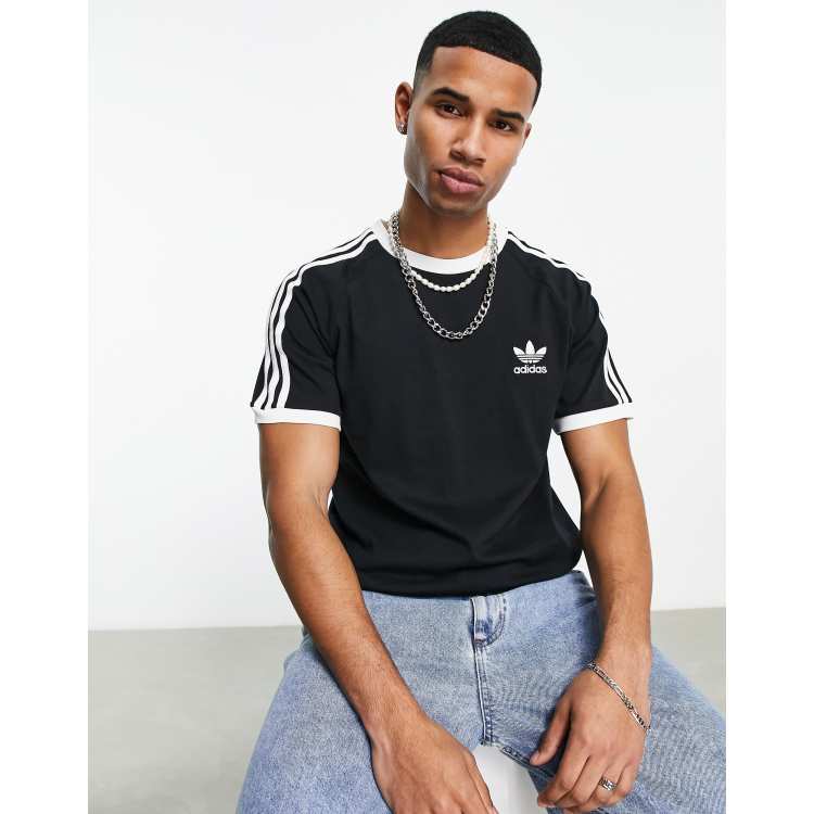 adidas Originals adicolor 3 stripe t shirt in black