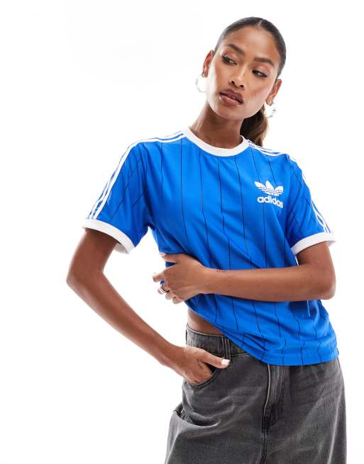 adidas Originals Adicolor 3 stripe t shirt in blue ASOS