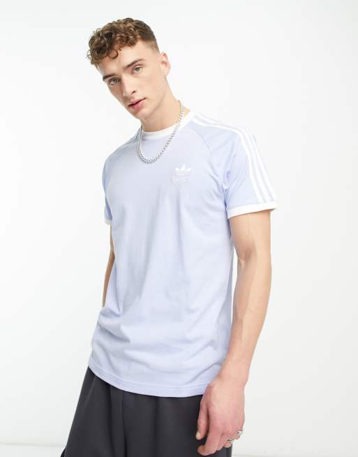 adidas Originals Adicolor 3 stripe t-shirt in light blue