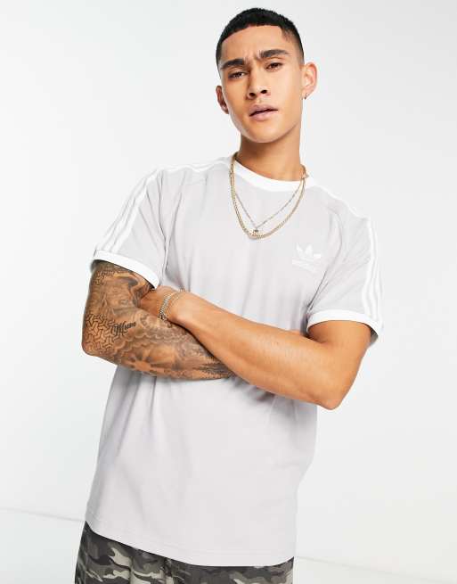 adidas Originals adicolor 3 stripe t-shirt in light grey 
