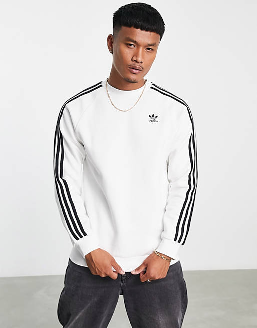 adidas Originals Adicolor 3 stripe trefoil logo sweatshirt in white | ASOS