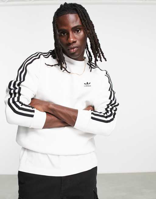 adidas Originals Adicolor 3 stripe trefoil logo sweatshirt in white