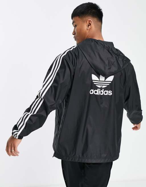 adidas Originals Adicolor 3 stripe windbreaker jacket in black | ASOS