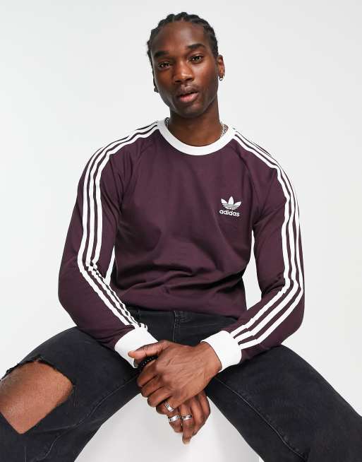 adidas Originals adicolor 3-Stripes boyfriend fit top burgundy ASOS