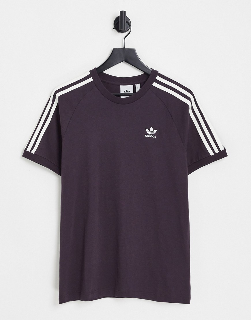 Adidas Originals adicolor 3-Stripes boyfriend fit T-shirt in burgundy-Red