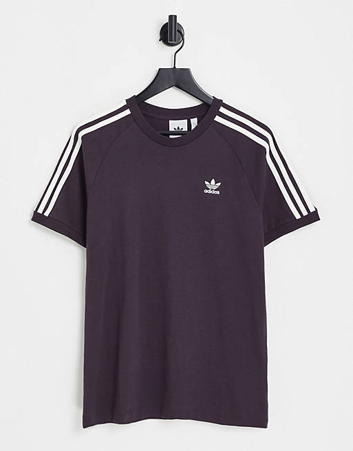 adidas Originals adicolor 3-Stripes boyfriend fit T-shirt in burgundy ...
